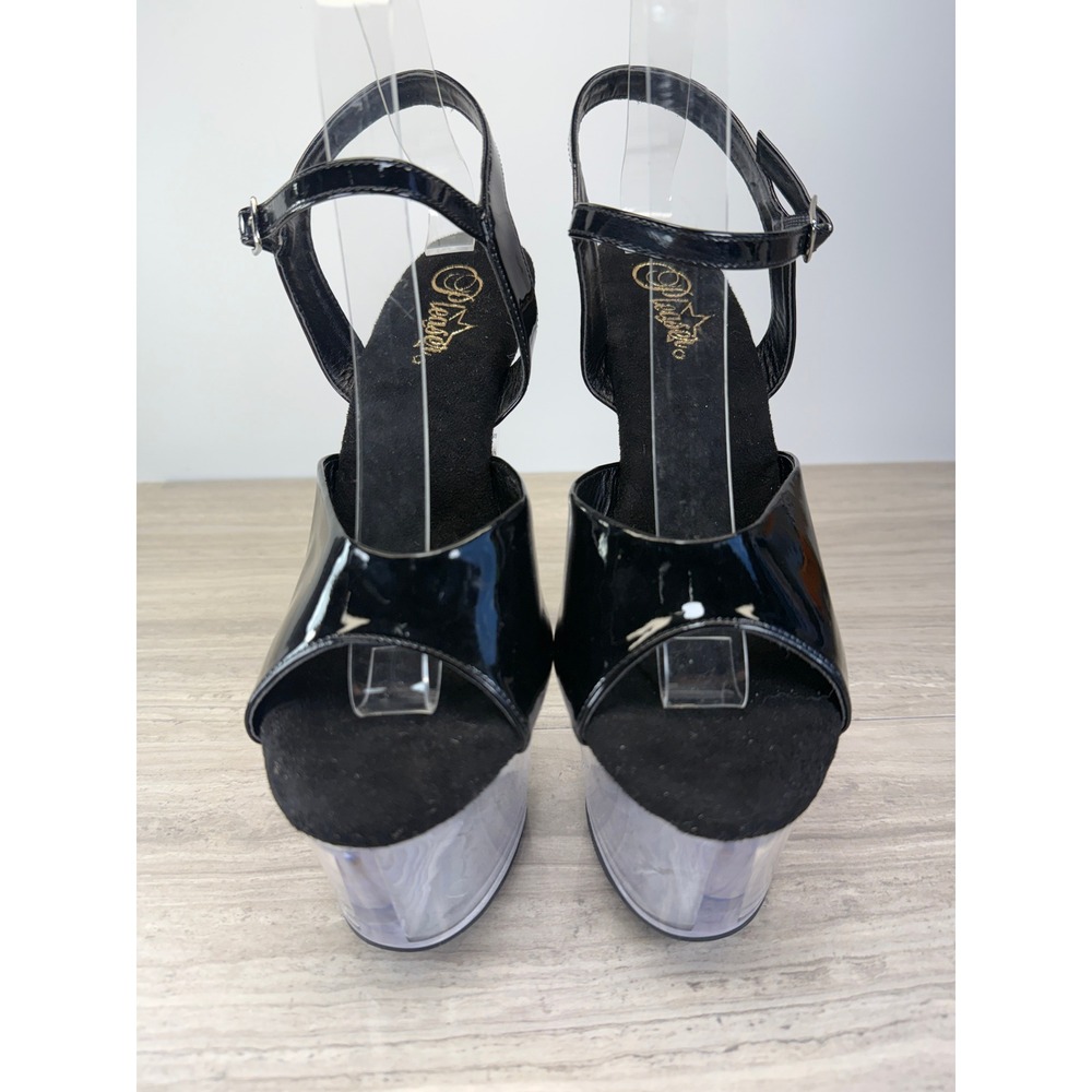 Pleaser Sandals Sky-309 Black Patent 7" Stiletto Heel Platform Goth Clubwear 10 - Picture 2 of 13